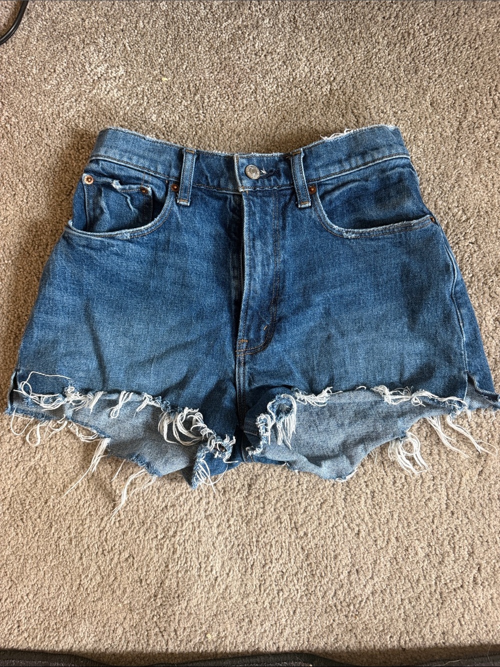 Abercrombie & Fitch Raw-Hem Dark Blue Denim Shorts